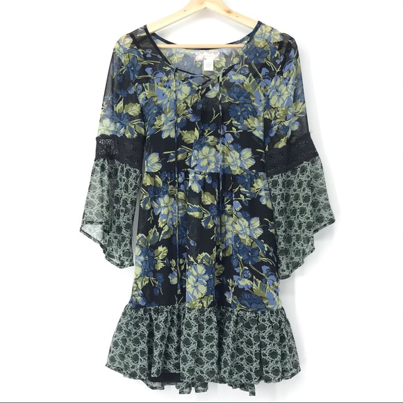 Band of Gypsies Lace Front Mini Dress Floral 8 - Picture 2 of 9